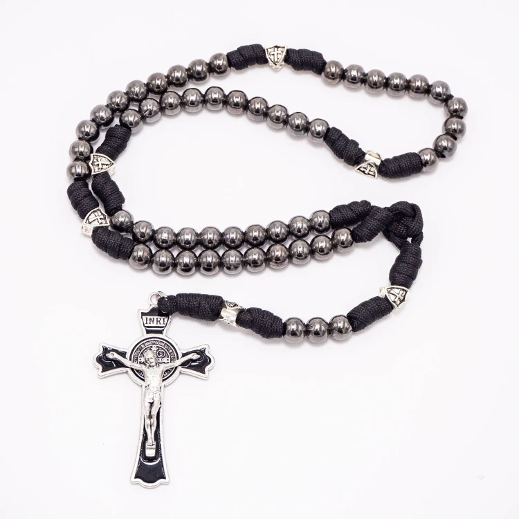 Militarny czarny różaniec paracord